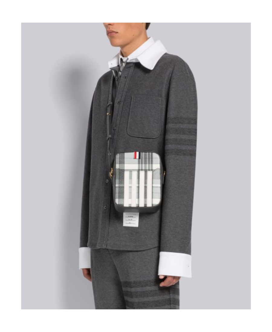 Thom Browne Check-print Messenger Bag In White