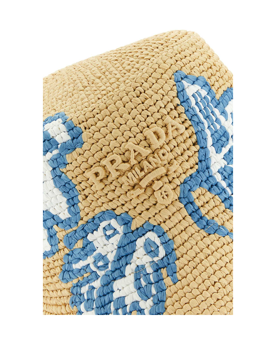 Prada Raffia Bucket Hat In Nude