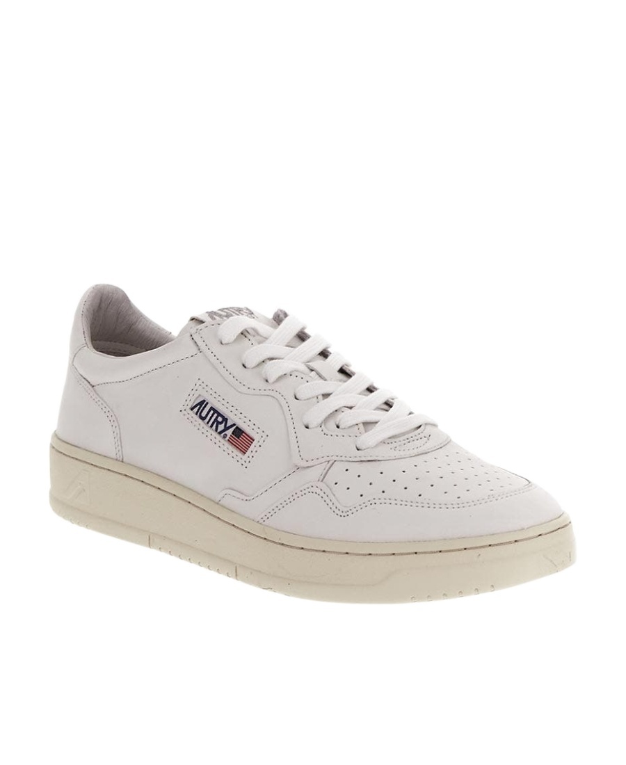 Autry Medalist Low White Sneakers With Suede Inserts And Tonal Heel Tab In Leather Man In White