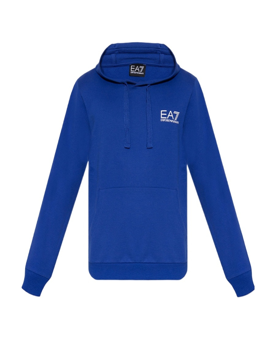 Ea7 Logo-print Cotton Hoodie In Blue