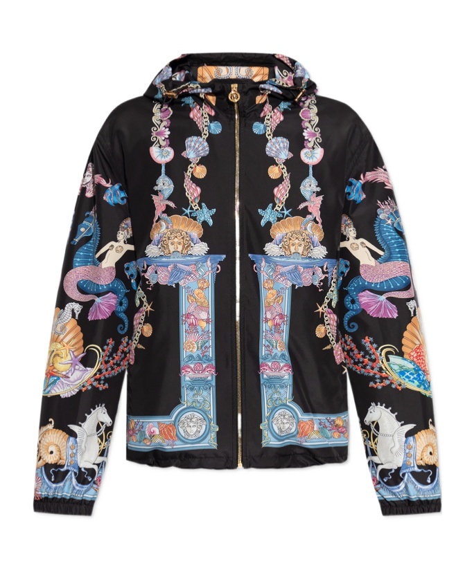 Versace Coral Theatre Hooded Jacket In Black