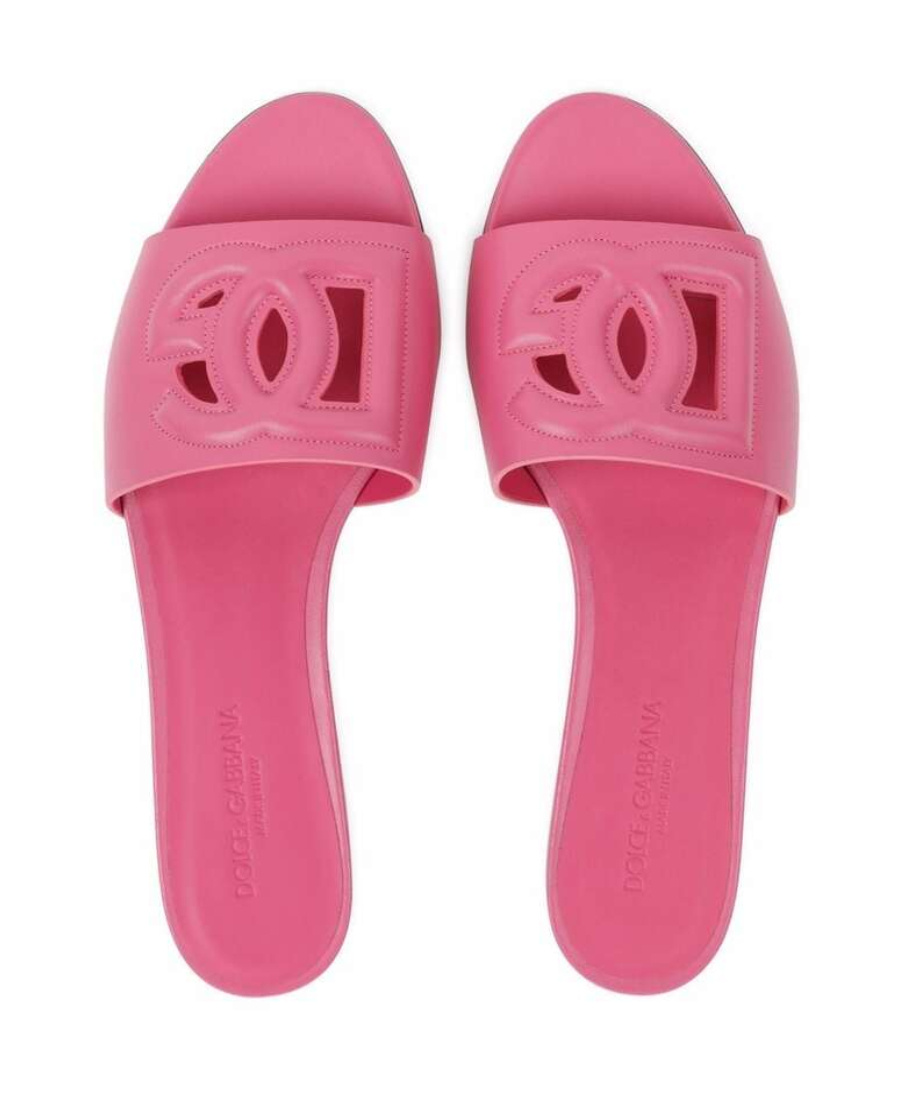 Dolce & Gabbana Dg Logo Slides In Calf Leather In Pink
