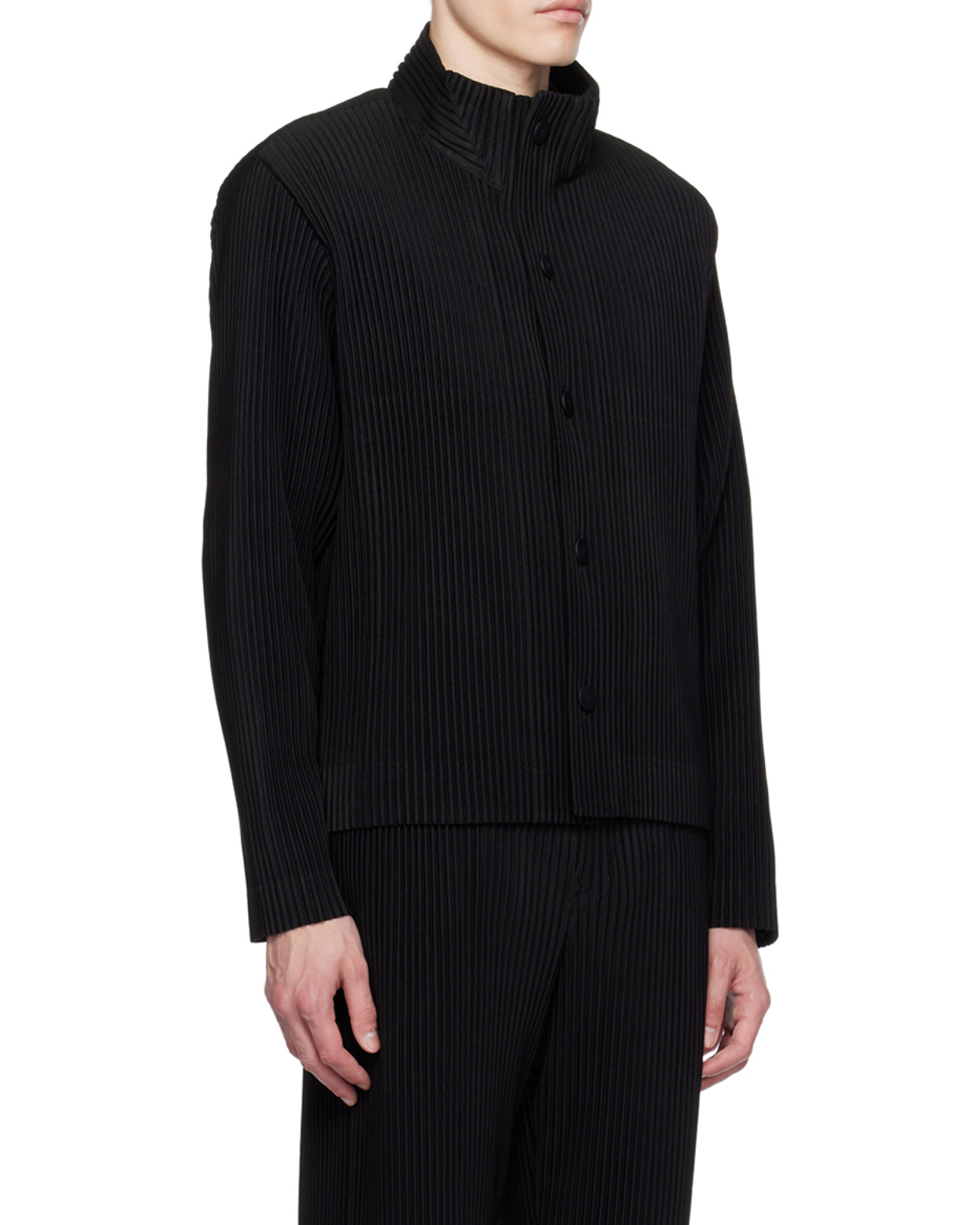 Issey Miyake Striped Casual Jacket In Black