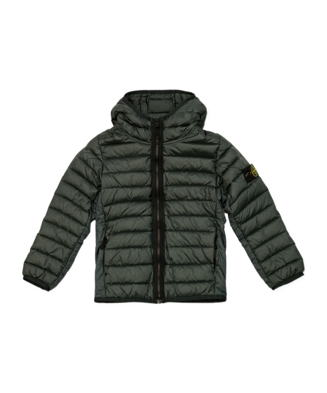Stone Island Logo-patch Hooded Quilted Jacket In Green