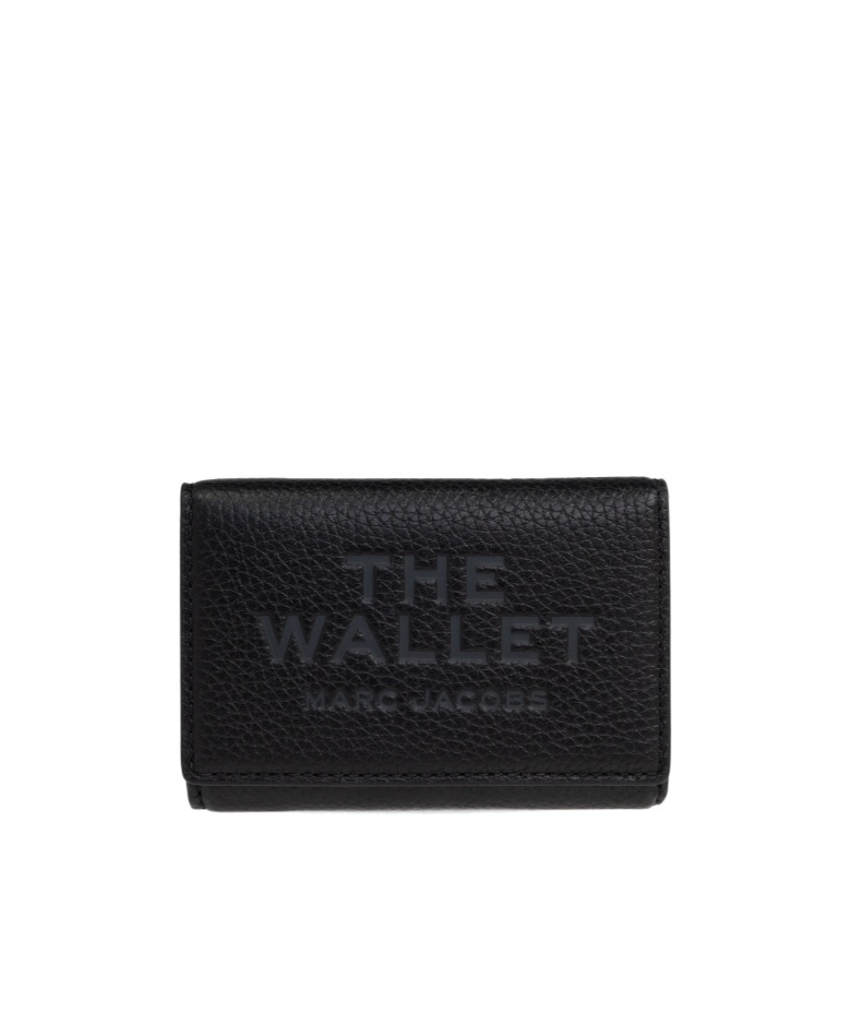 Marc Jacobs The Wallet Trifold Black Wallet With Engraved Logo On The Front In Hammered Leather Woman In Black