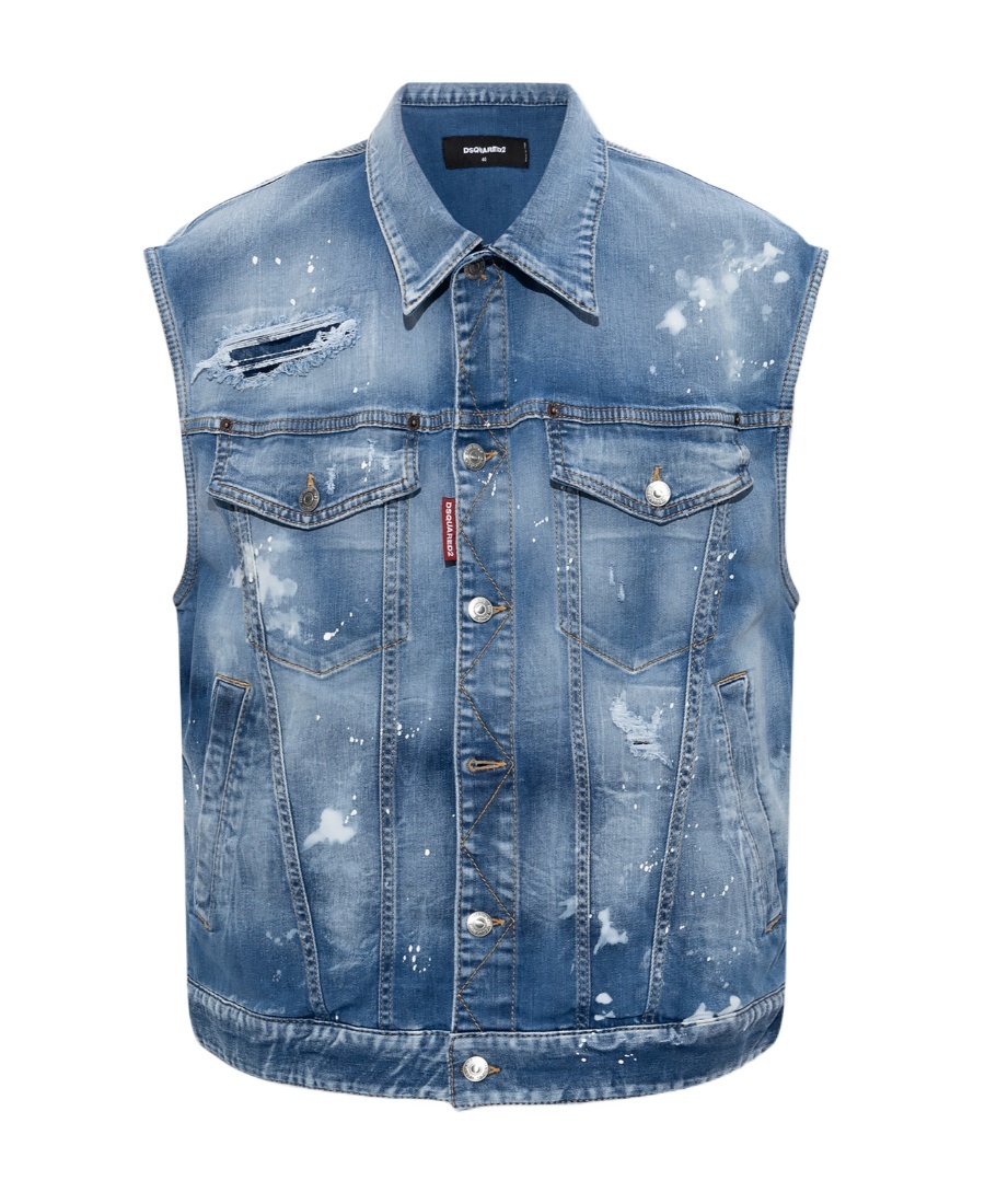Dsquared2 Paint Splater Detailed Denim Vest In Blue