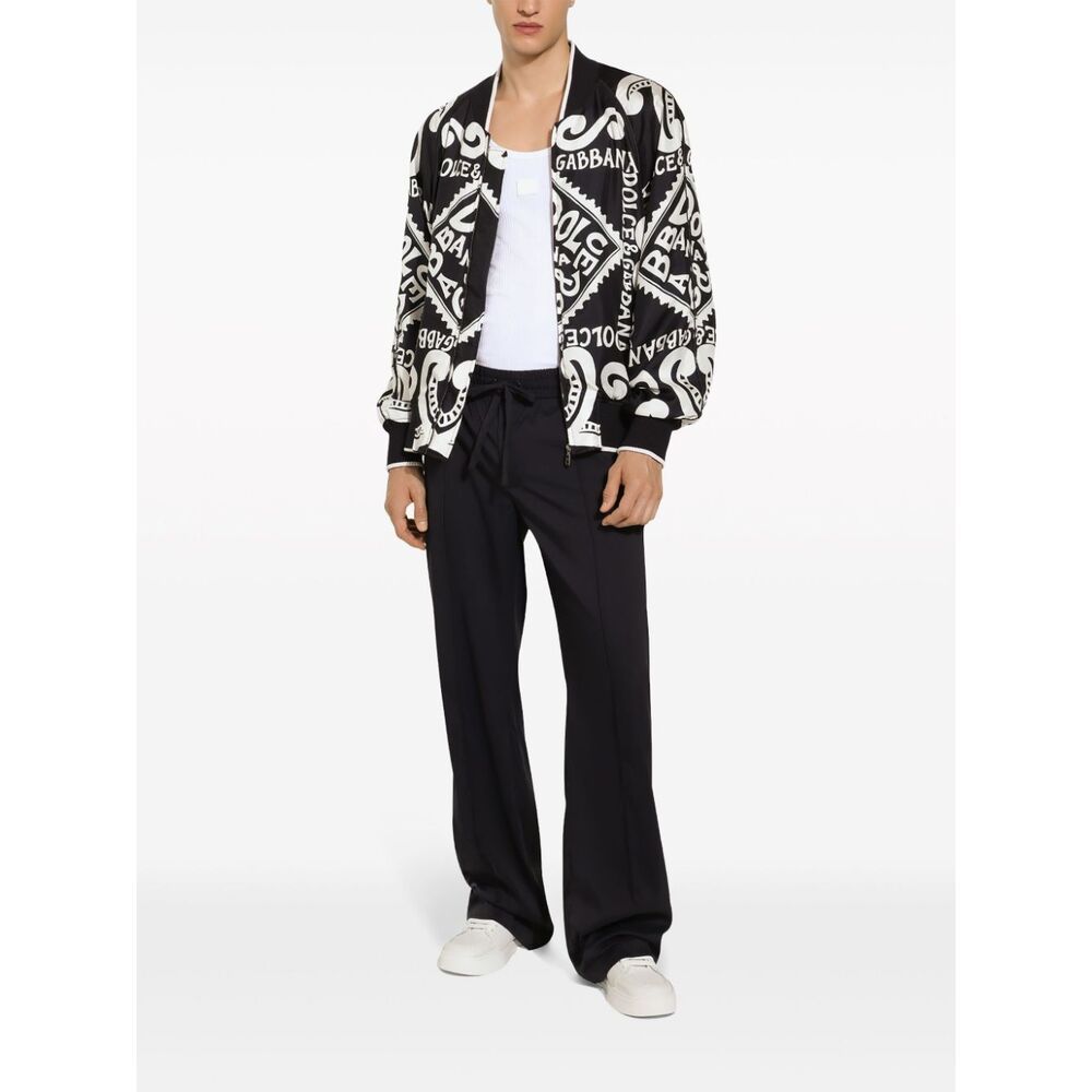 Dolce & Gabbana Logo-print Silk Bomber Jacket In Black
