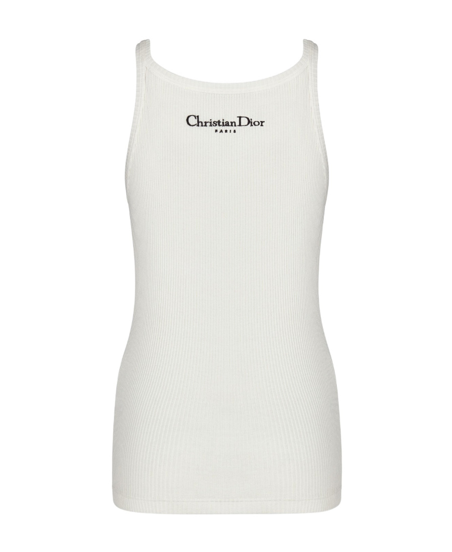 Dior Ribbed White Cotton Jersey Tank Top In White