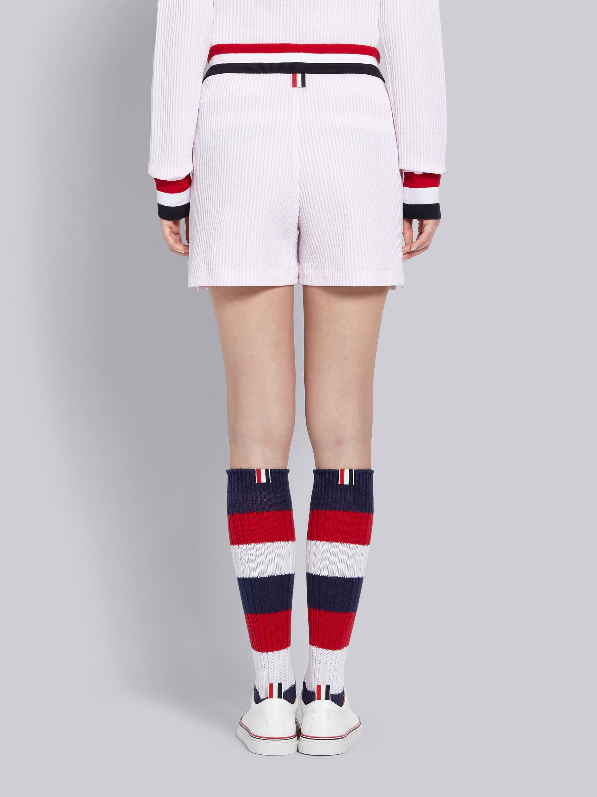 Thom Browne Tricolour-waistband Seersucker Shorts In White