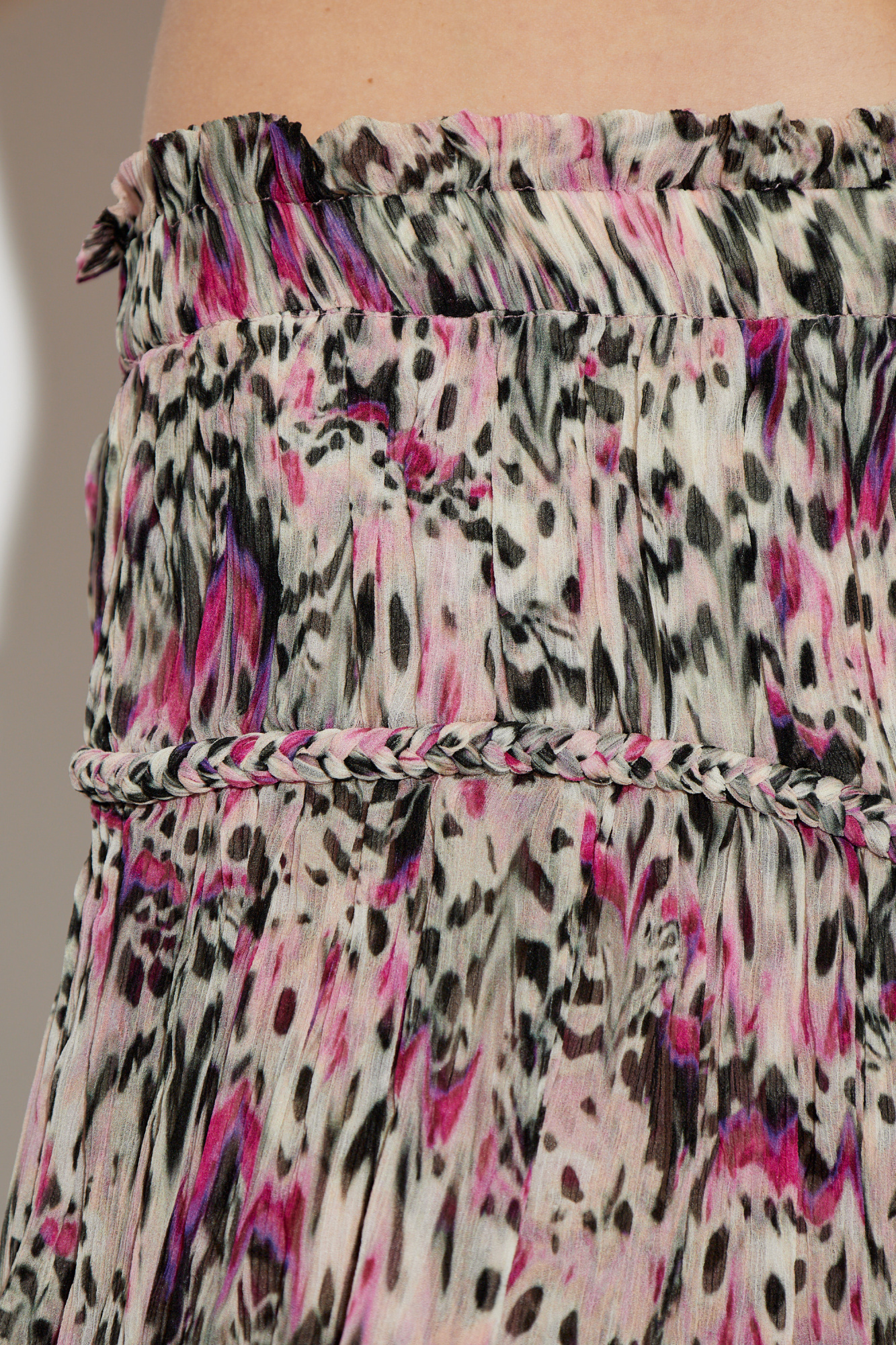 Isabel Marant Tiered Silk Skirt With Abstract Pattern In Gray