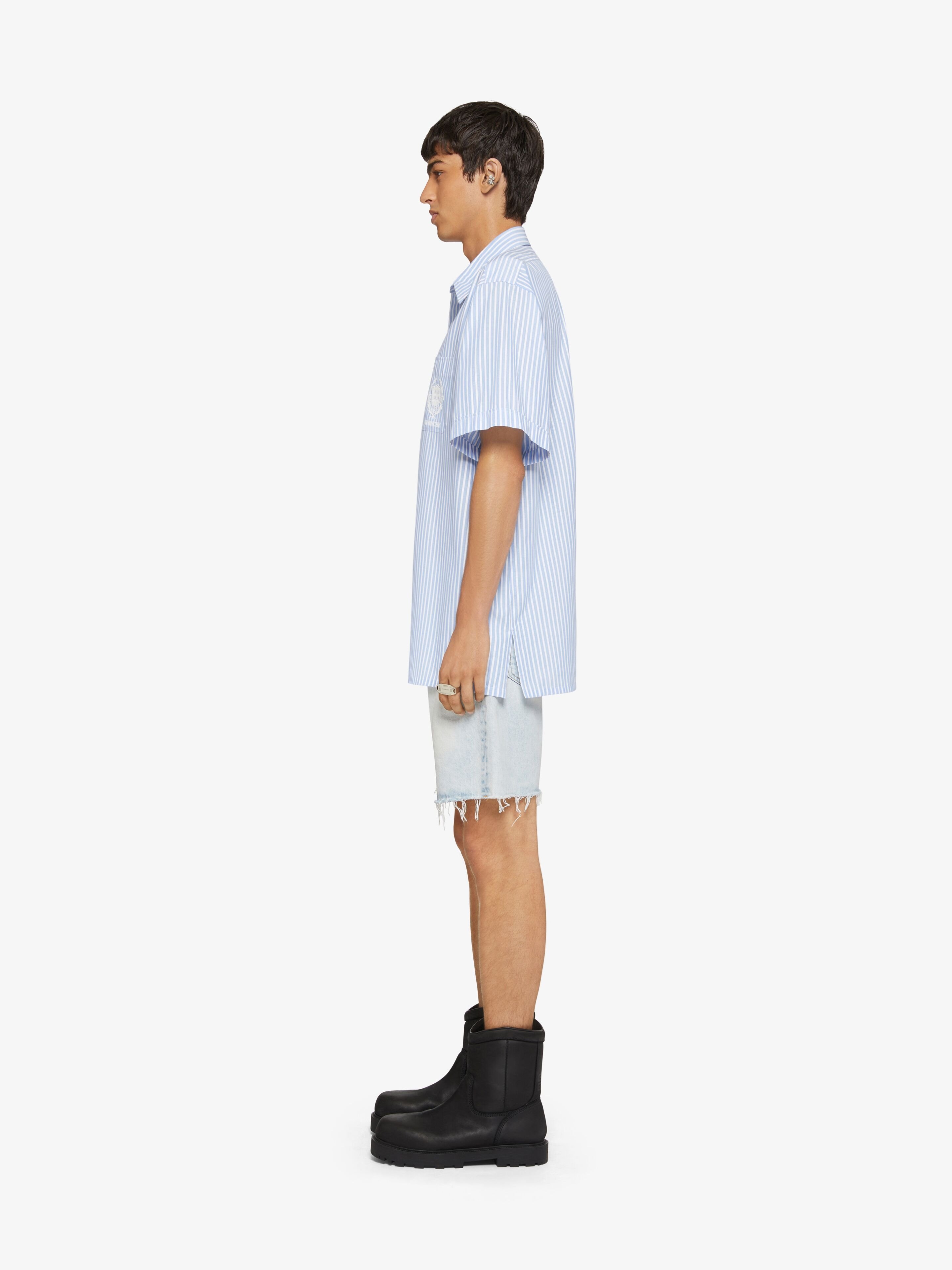 Givenchy Striped  Crest Shirt In Cotton In Blue