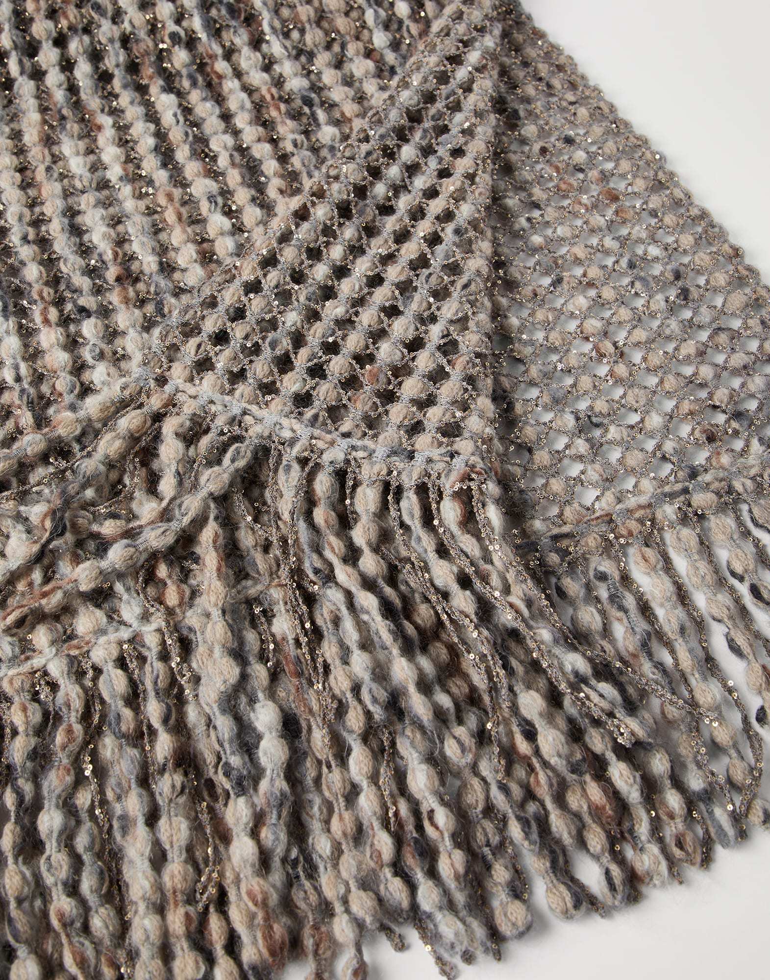 Brunello Cucinelli Metallic-detail Bobble Scarf In Gray