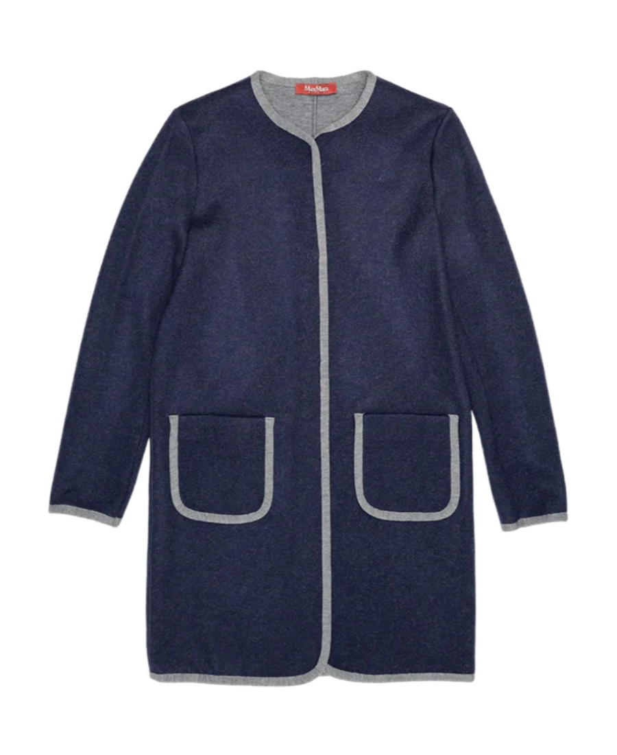 Max Mara Kids' Long Sleeved Coat With Round Neck In Blue