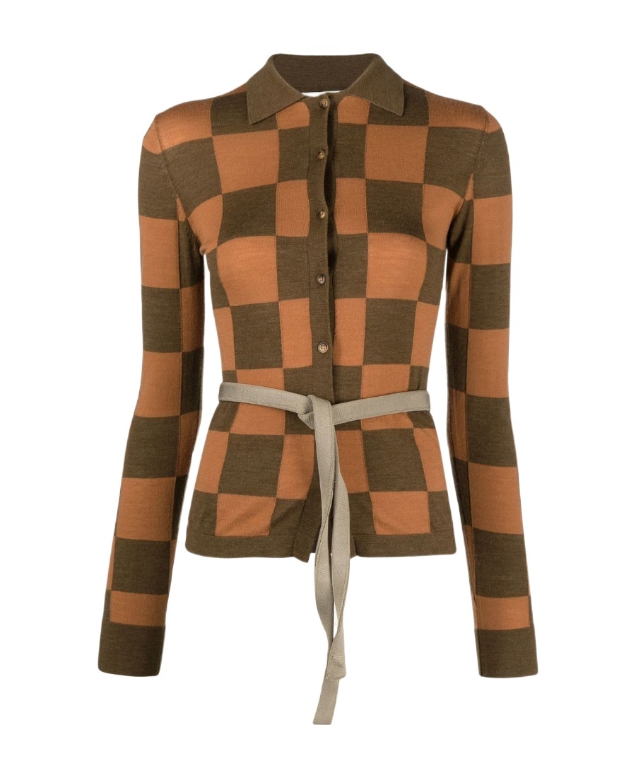 Nanushka Checkerboard Button-up Cardigan In Brown