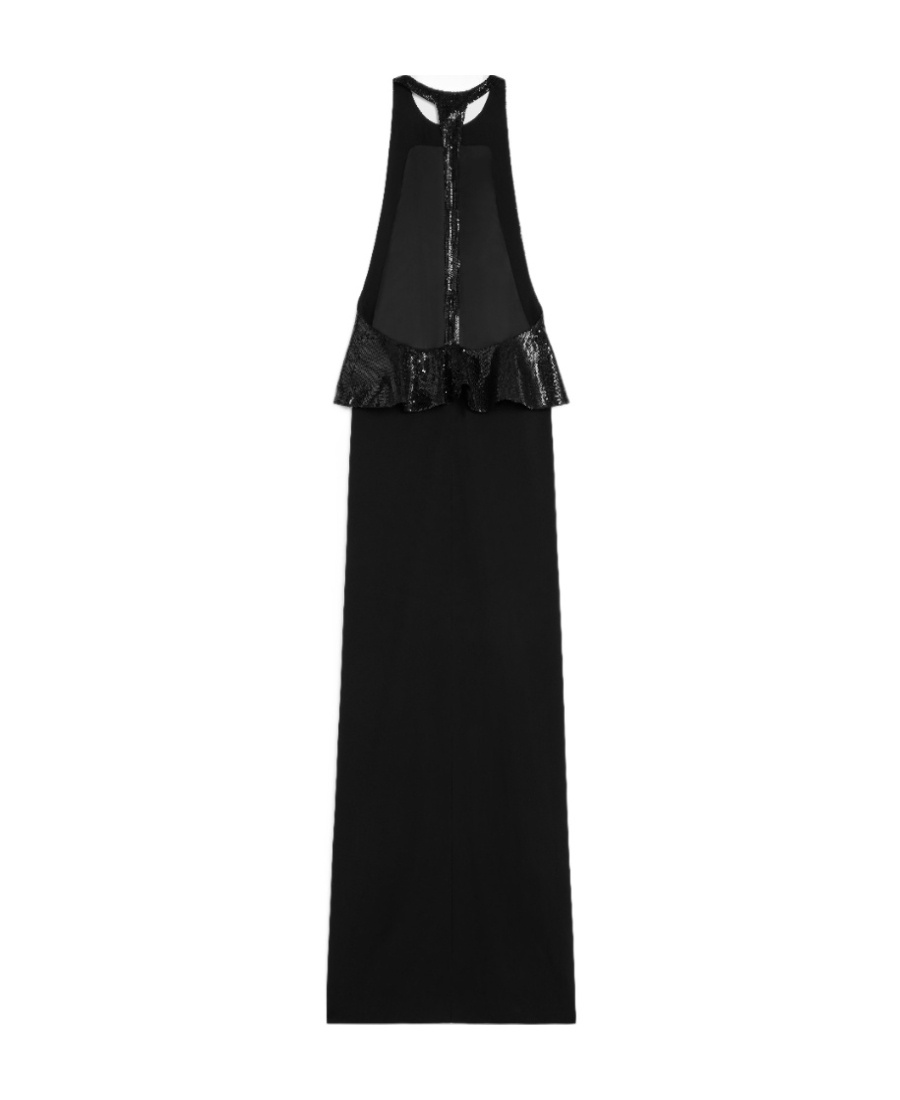 Celine A Round-necked Lotus Leaf Edge Dress In Black