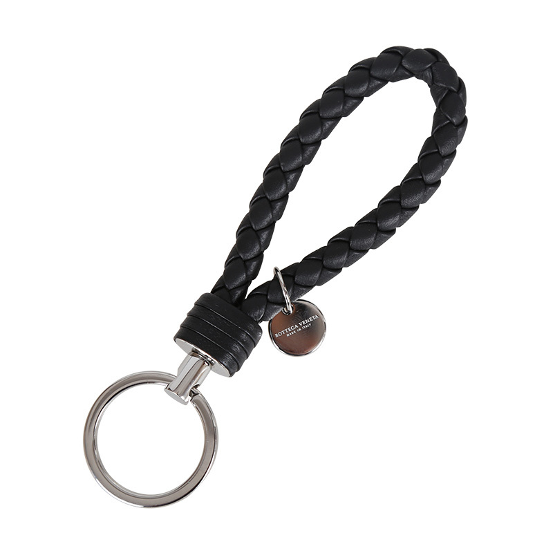 Bottega Veneta Interlaced Leather Keyring In Black