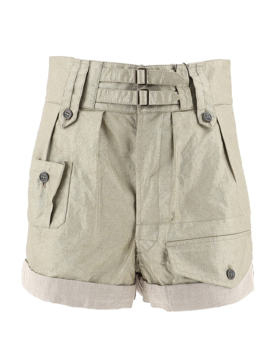 Saint Laurent Coated Linen Shorts In Nude