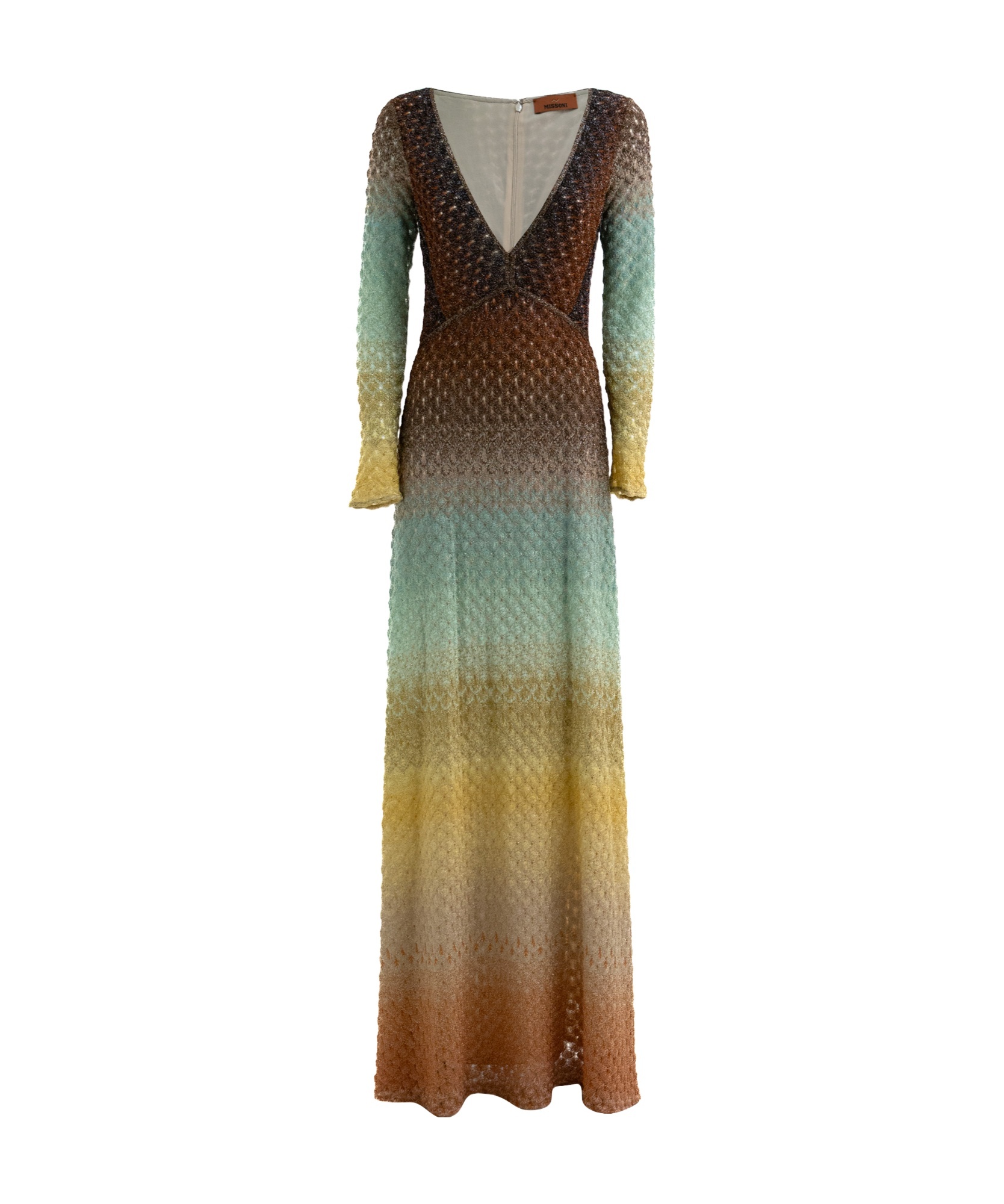 Missoni Plunging Metallic Ombre Knit Long-sleeve Maxi Dress In Multi-color