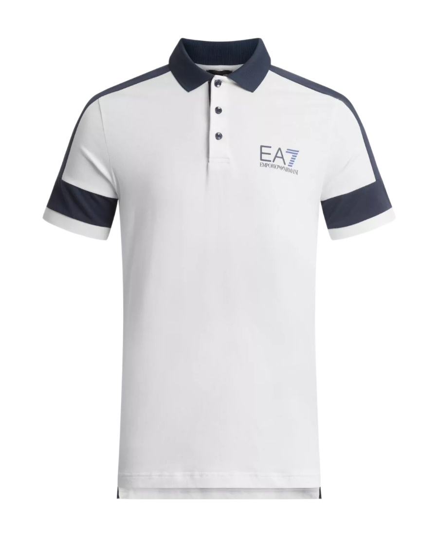 Ea7 Logo Pattern Polo Shirt In White