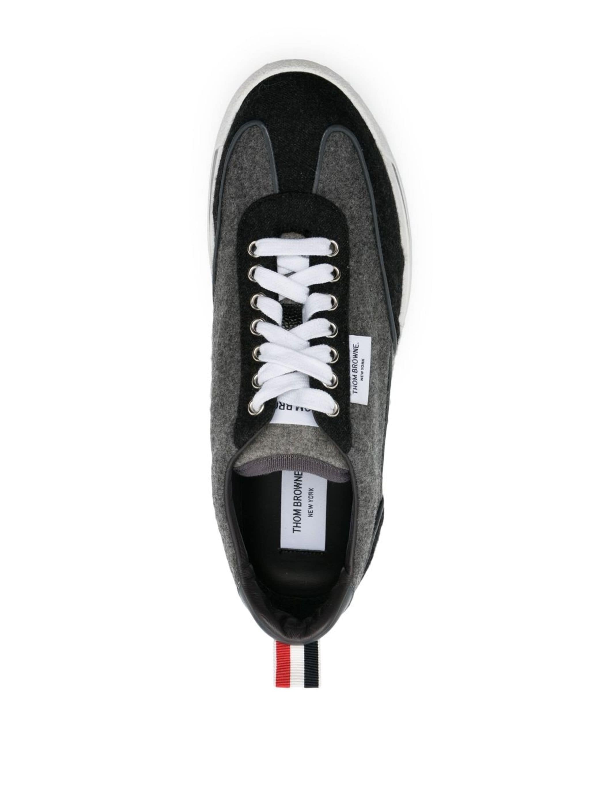 Thom Browne Flannel Sneakers With Iconic Tricolor Detail In Black