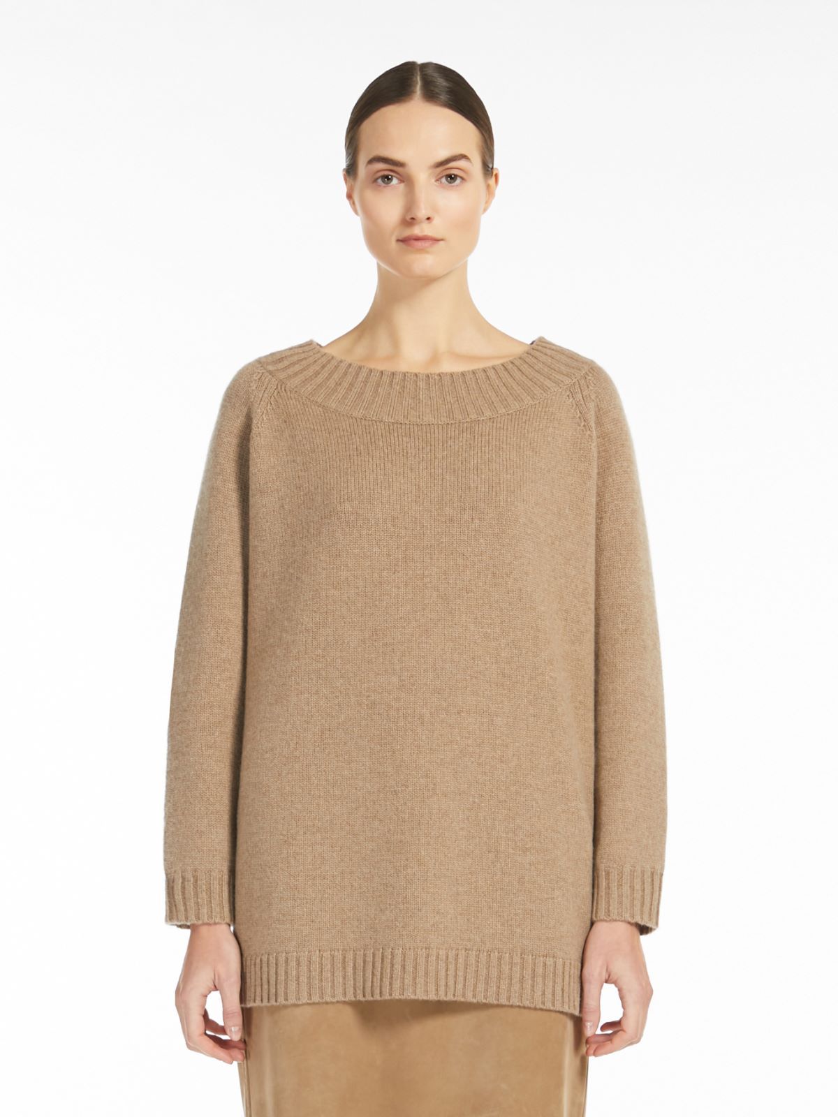 Max Mara Radames Off-the-shoulder Wool And Cashmere Jumper In Nude