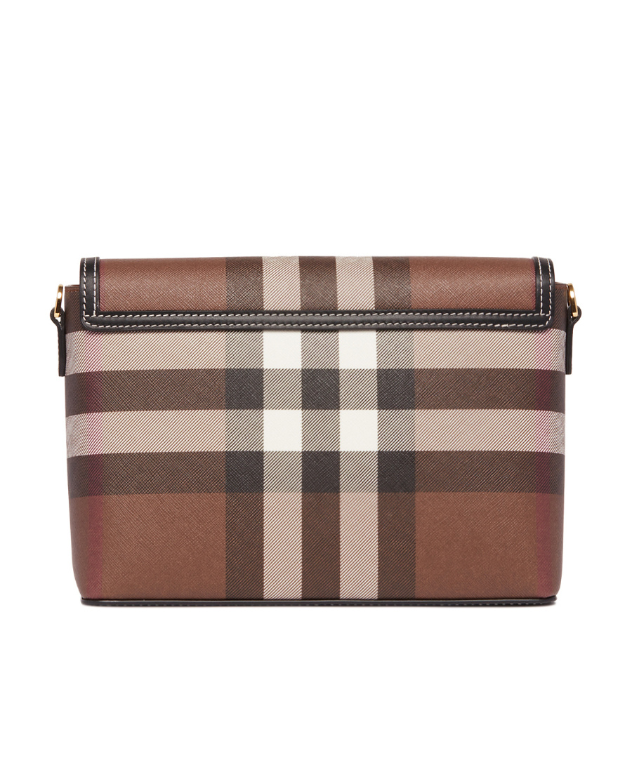 Burberry Womens Dark Birch Brown Note Check-print Coated Cotton Shoulder Bag In Brown