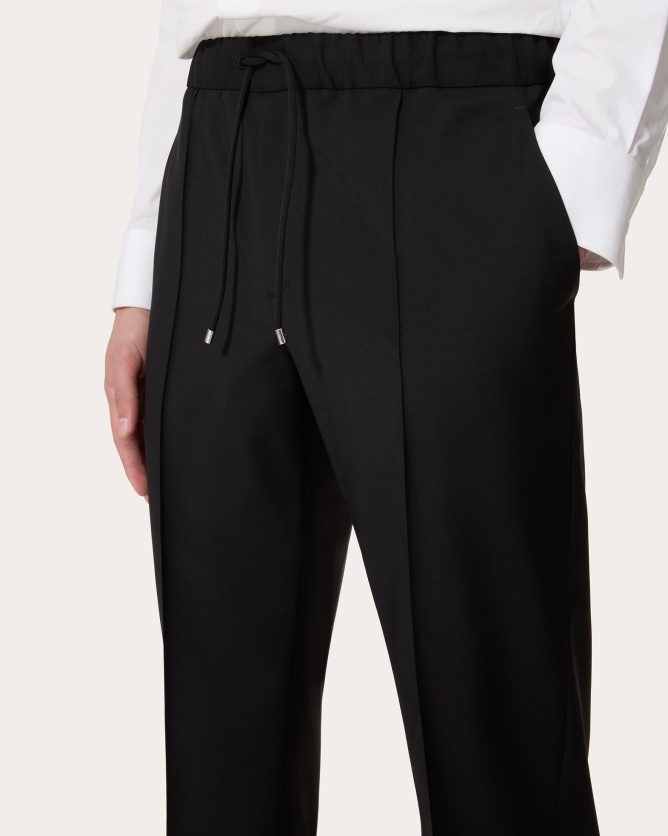 Valentino Regular Fit Black Jogging Pants In Wool-mohair Blend In Black