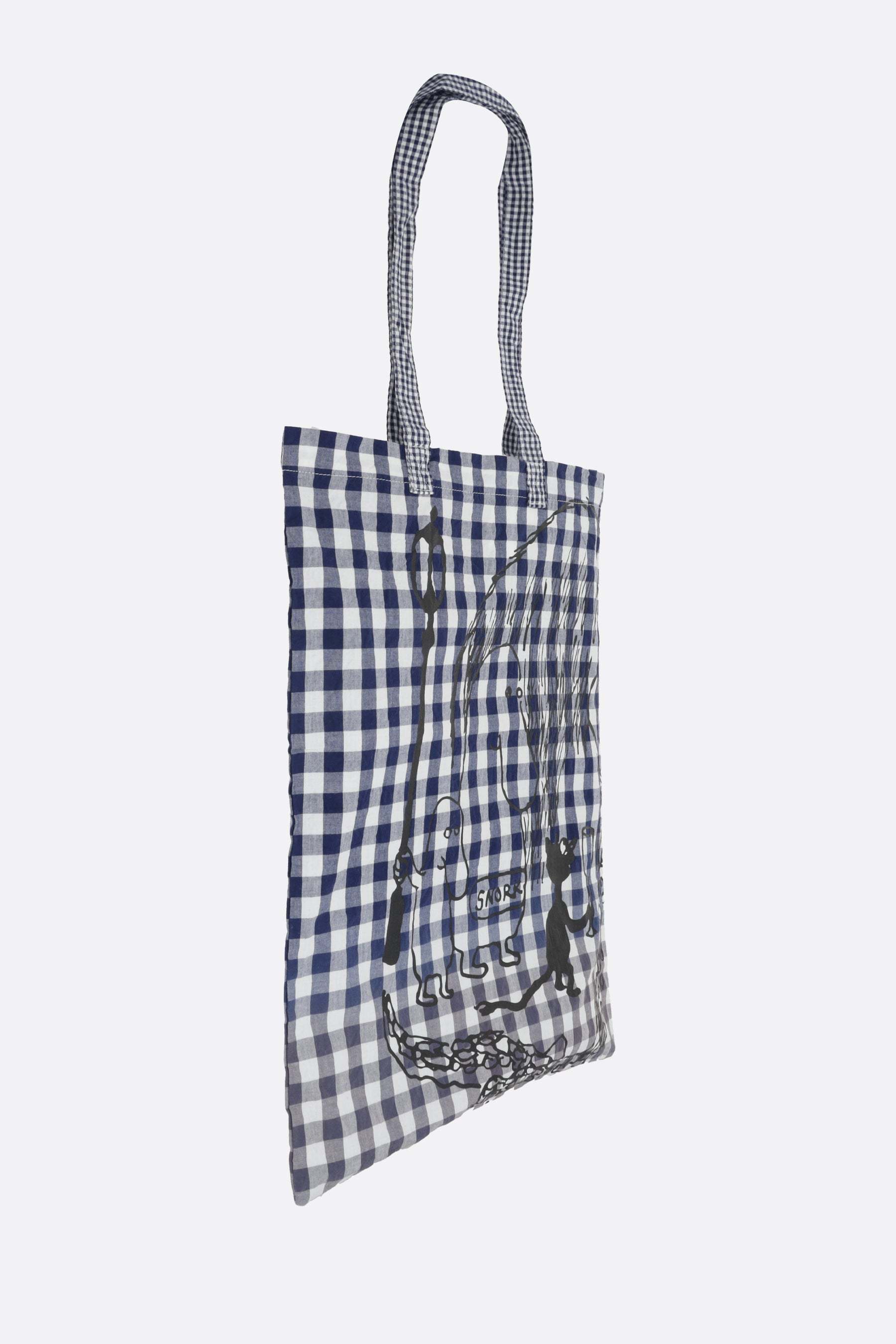 COMME DES GARÇONS CHECK COTTON TOTE BAG WITH GRAPHIC PRINT