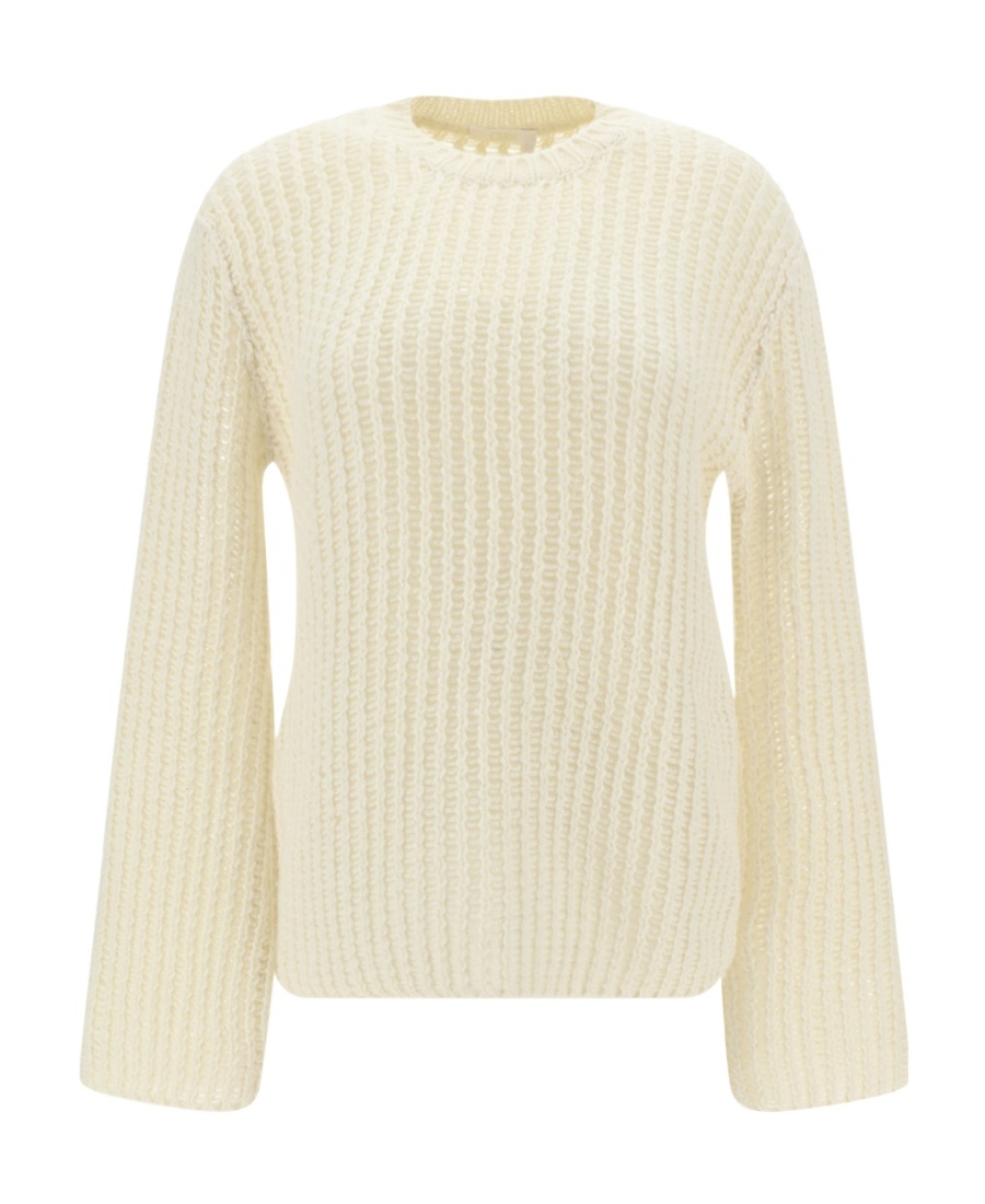 Chloé Long-sleeved Crewneck Knitted Jumper In Nude