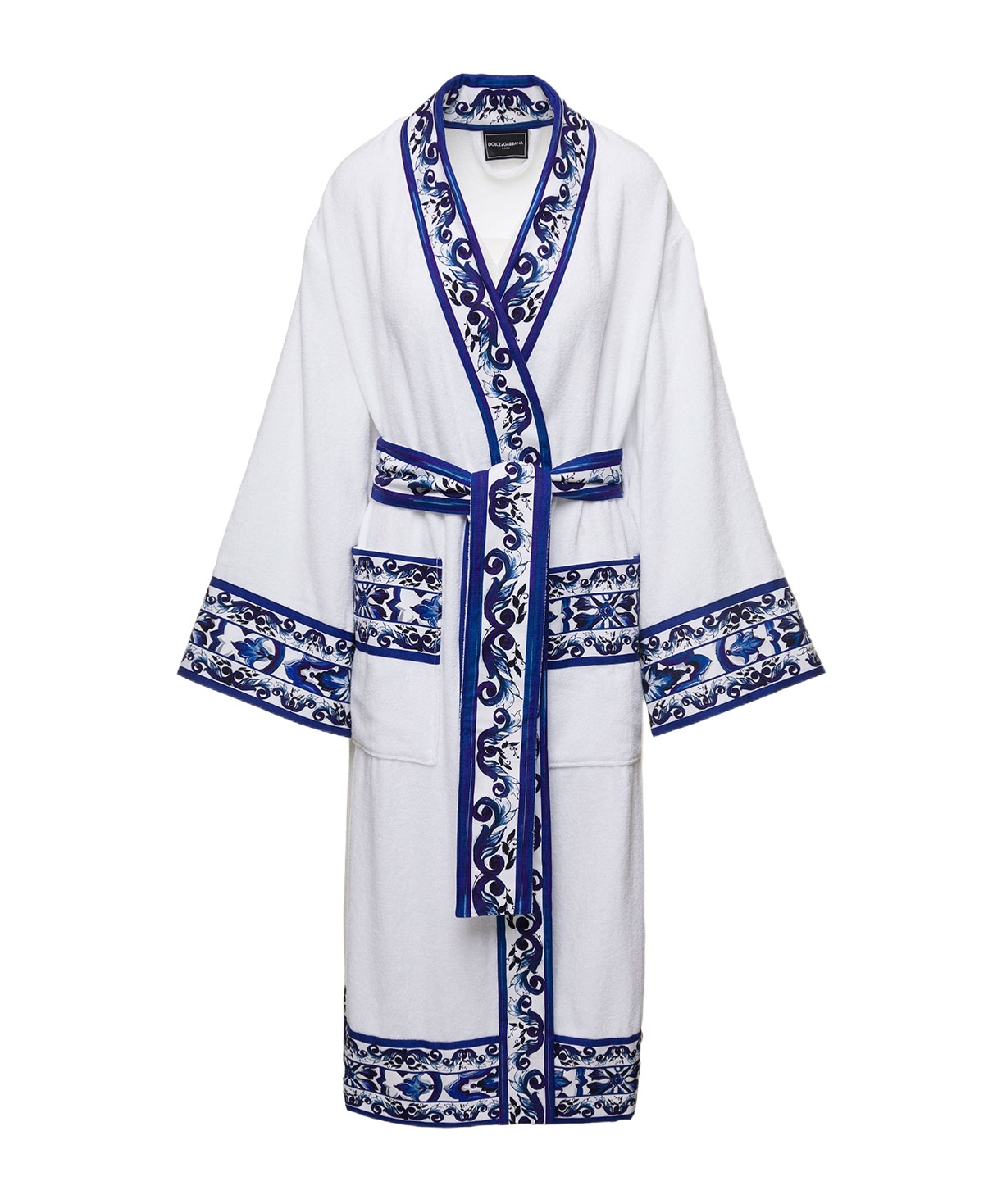 Dolce & Gabbana Majolica-print Contrasting-trim Robe In White