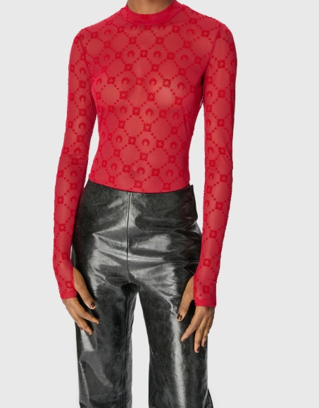 Marine Serre High-neck Long-sleeved T-shirt In Red