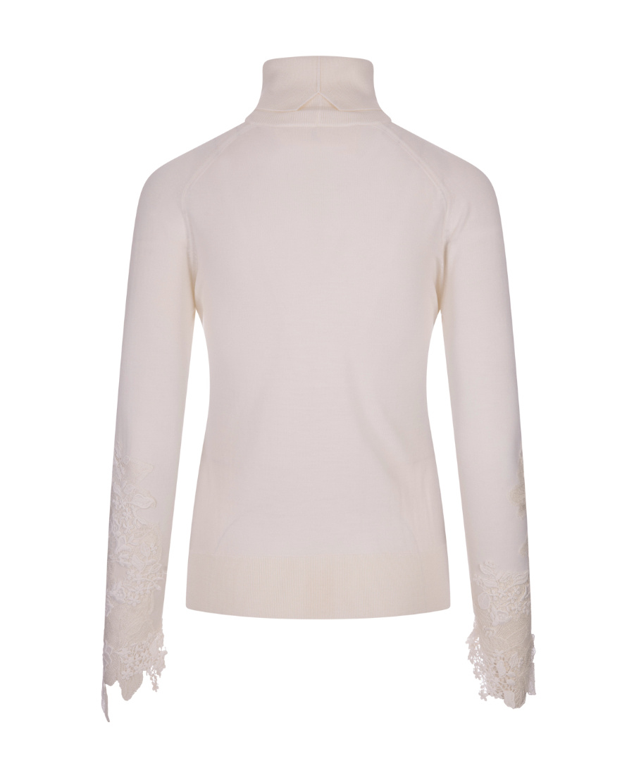 Ermanno Scervino Floral-lace-detail Virgin Wool Jumper In White