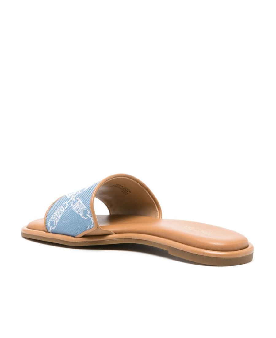 Michael Michael Kors Monogram Jacquard Open Toe Slides In Nude