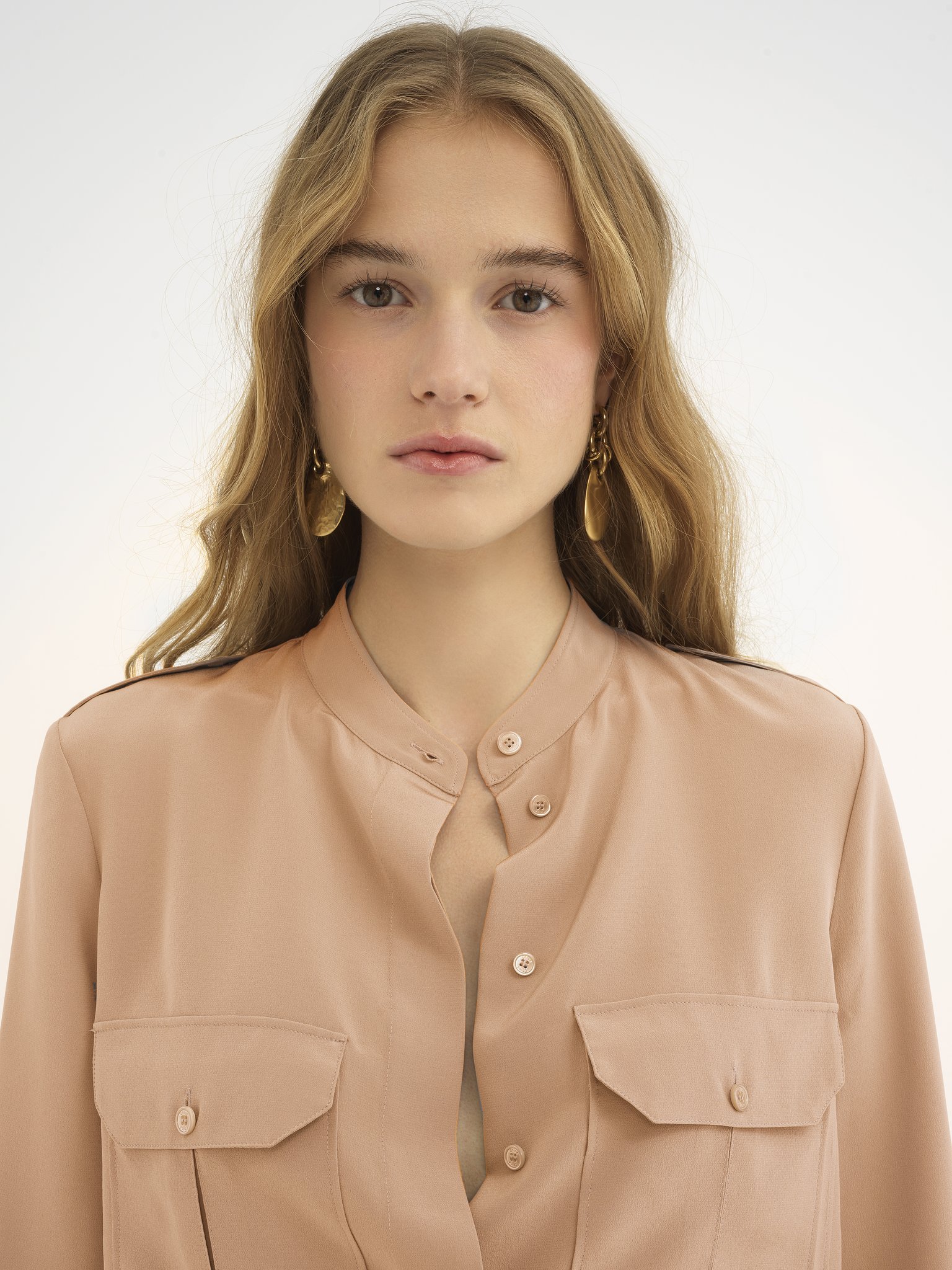Chloé Classic Crepe Chine Shirt In Nude