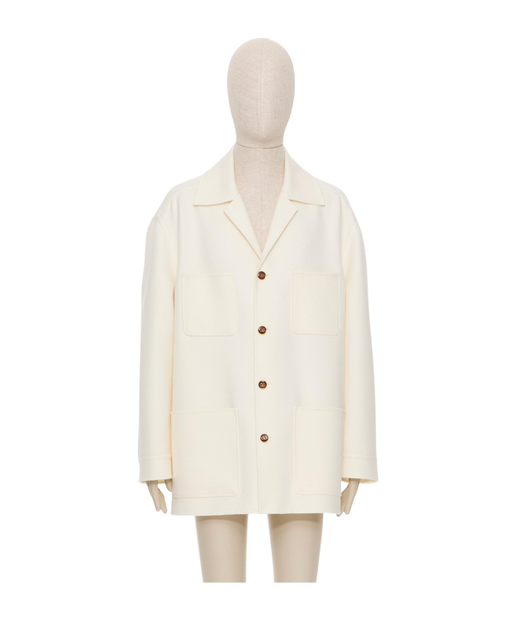 Valentino Double-layer Wool Casual Jacket In White