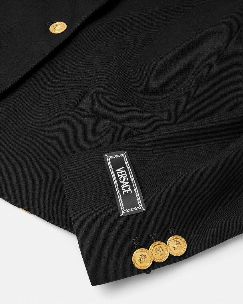 Versace Gabardine Short Boxy Blazer In Black