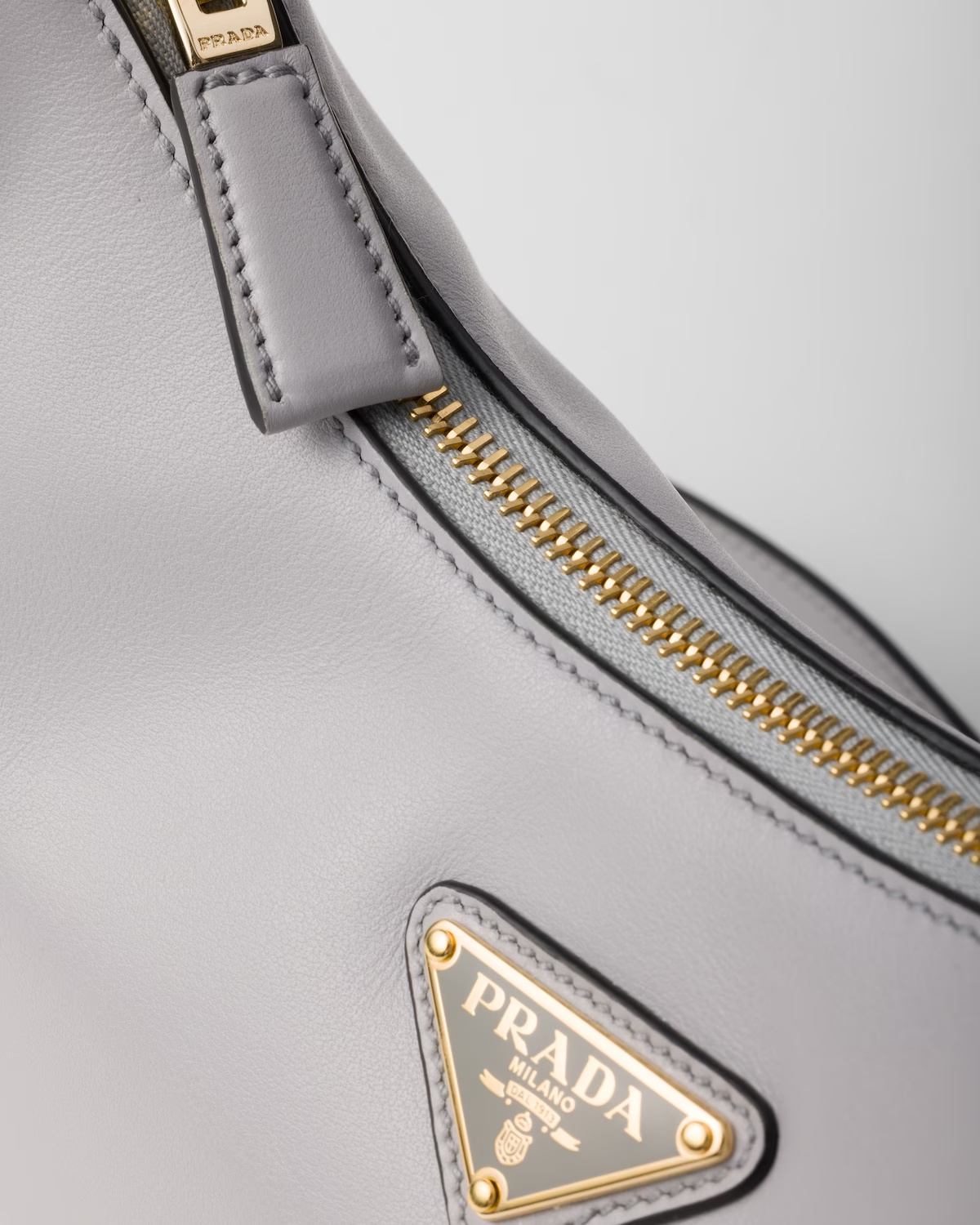 Prada Light Grey Leather Arque Bag Women In Gray