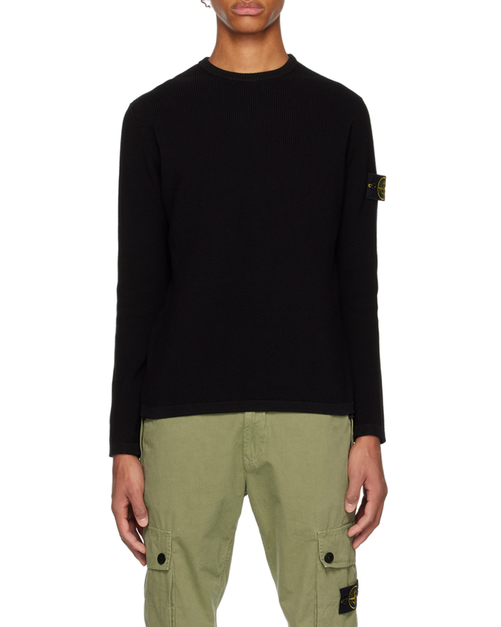Shop Stone Island Logo-patch Chunky-knit Jumper In Black