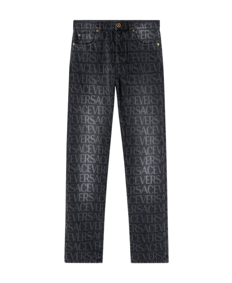 Versace Logo-print Straight-leg Jeans In Black