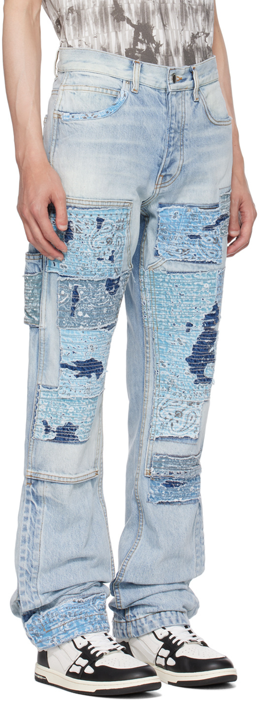 Amiri Patchwork Bandana Carpenter Straight Jean In Gray