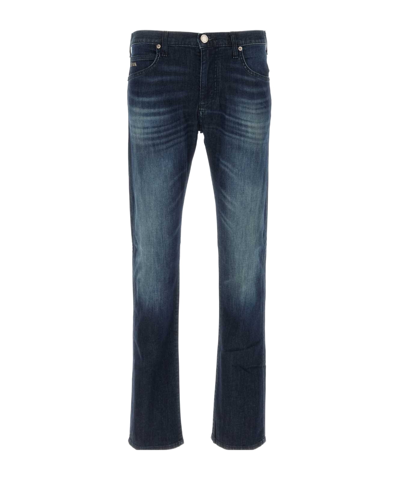 Emporio Armani Faded Effect Stretch Denim Jeans In Blue