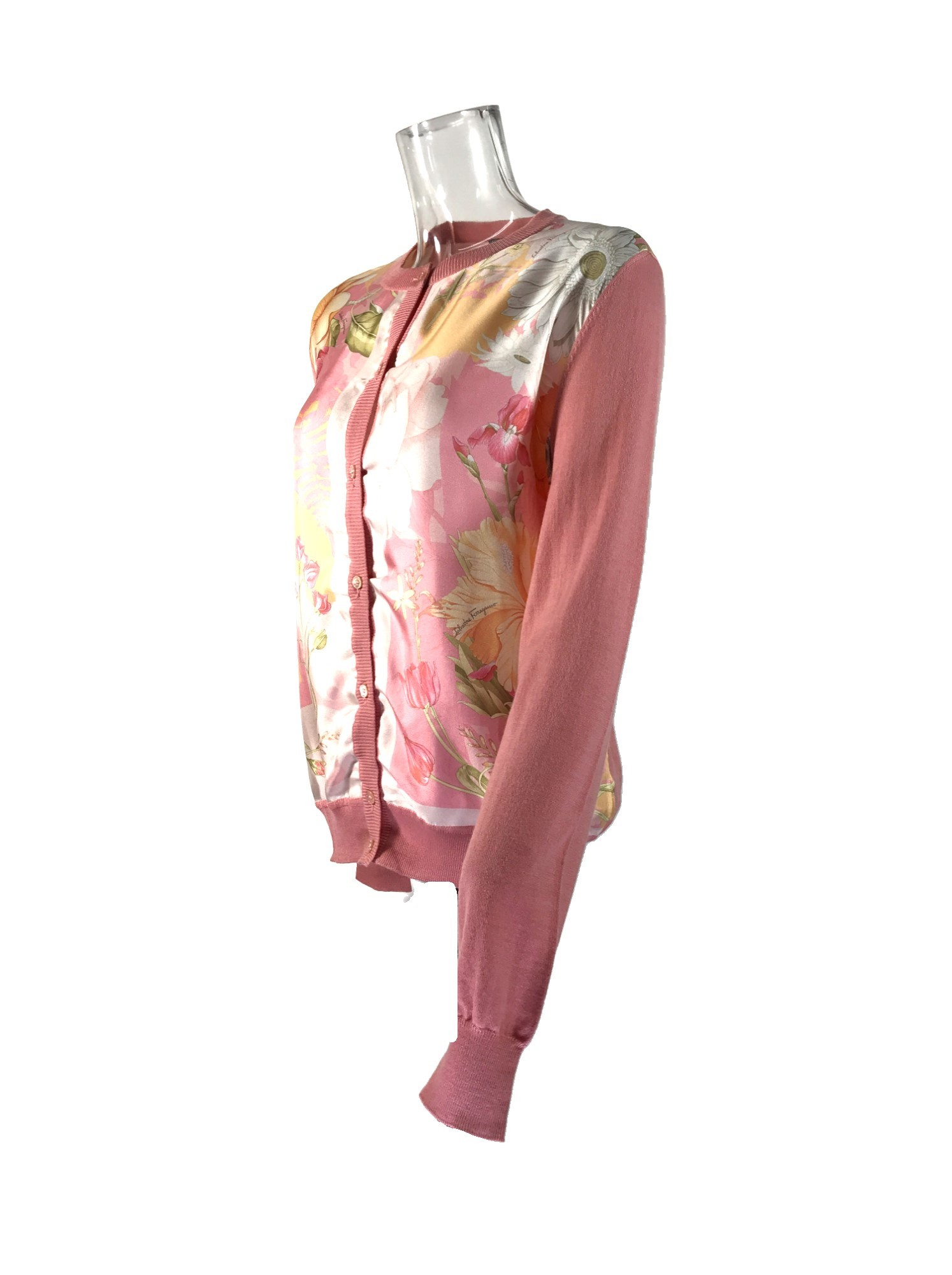 Ferragamo Long-sleeved Stitched Cardigan In Pink