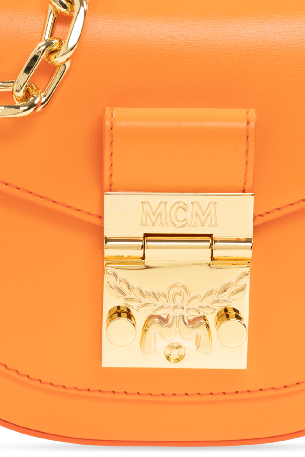 Mcm Concave Embossed Logo Satchel In Orange