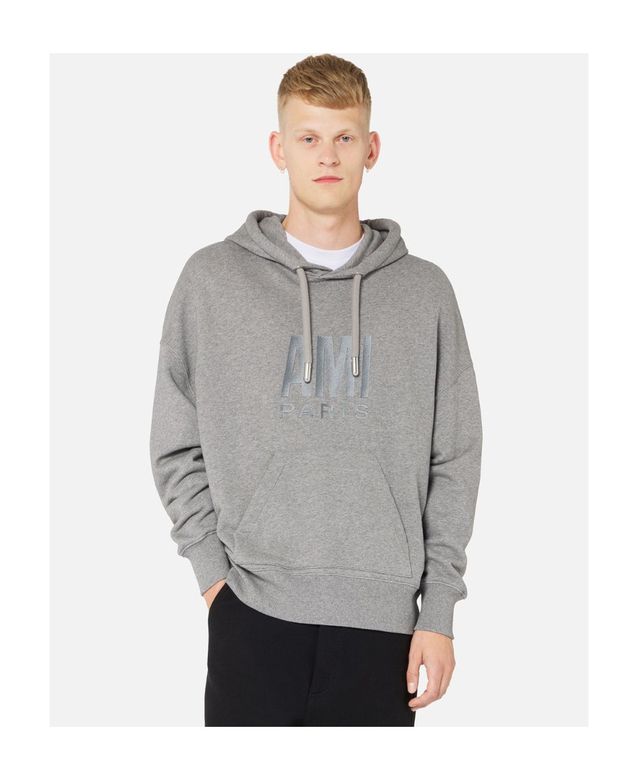 Ami Alexandre Mattiussi Logo-print Cotton Hoodie In Gray