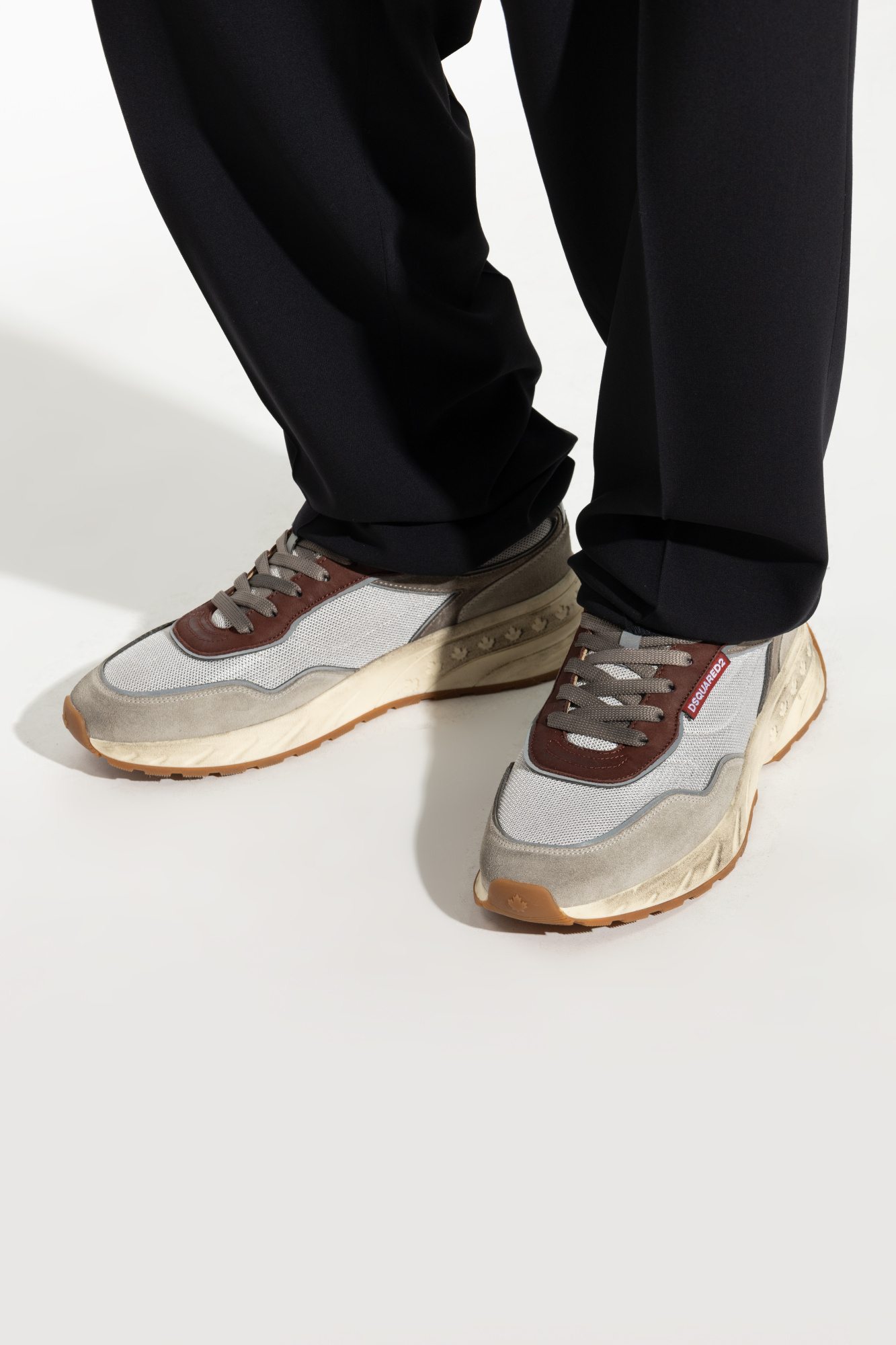 Dsquared2 Leather Sneakers With Chunky Rubber Sole In Gray