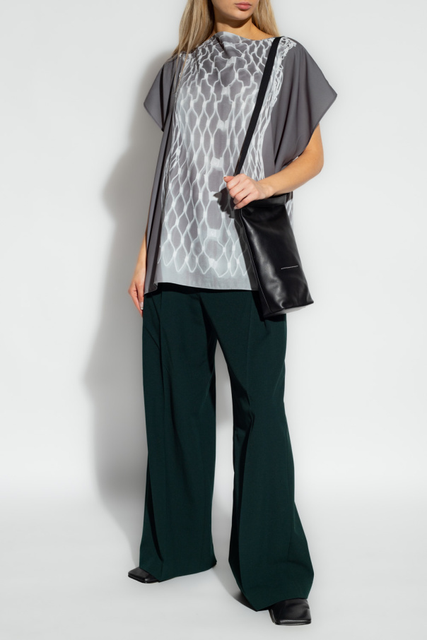 Shop Mm6 Maison Margiela Graphic-print Short-sleeved Blouse In Gray