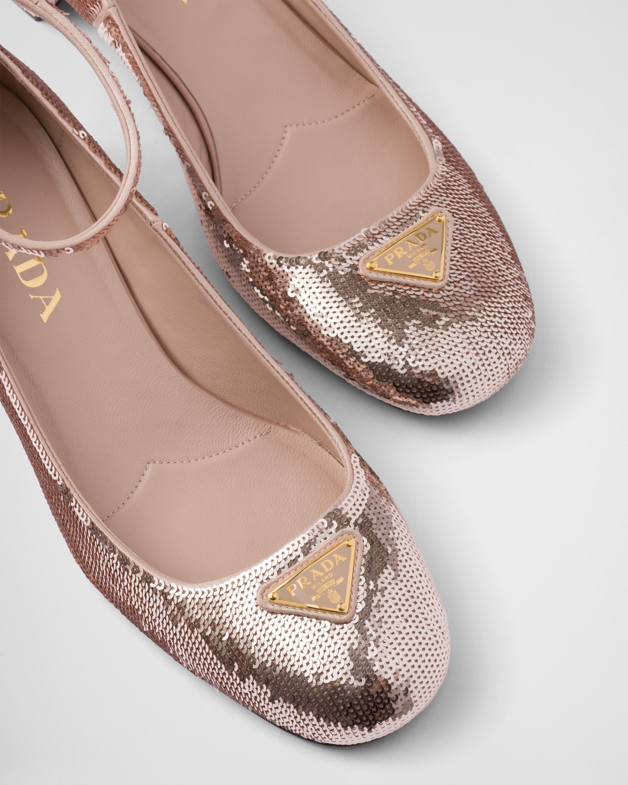 Prada Sequined Satin Pumps In Nude