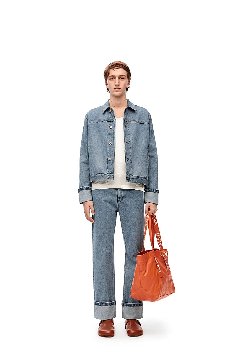 Loewe Lightweight Cotton Fisherman Turn-up Jeans For Men In Light Denim For Fw23 In Gray