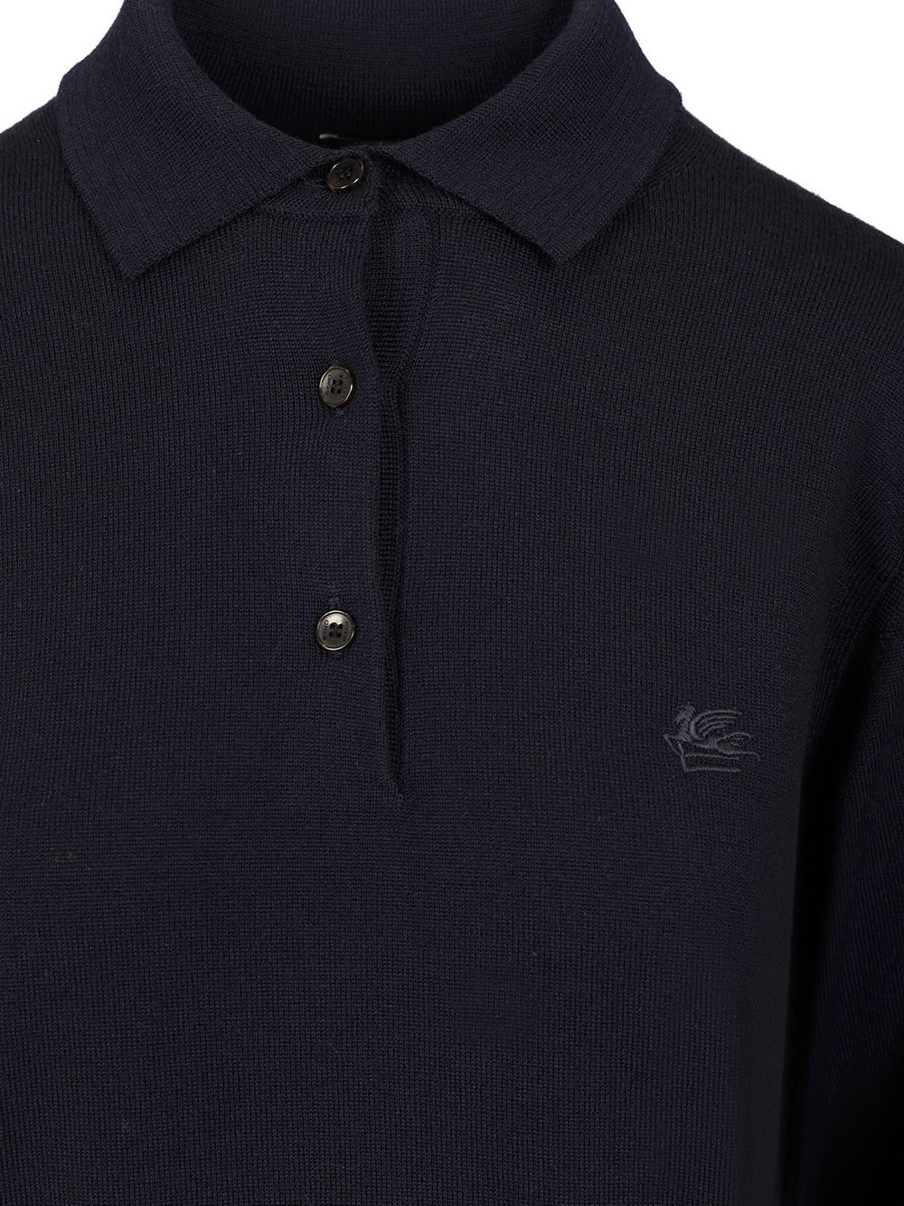 Etro Wool Polo Shirt Knitwear Blue In Black