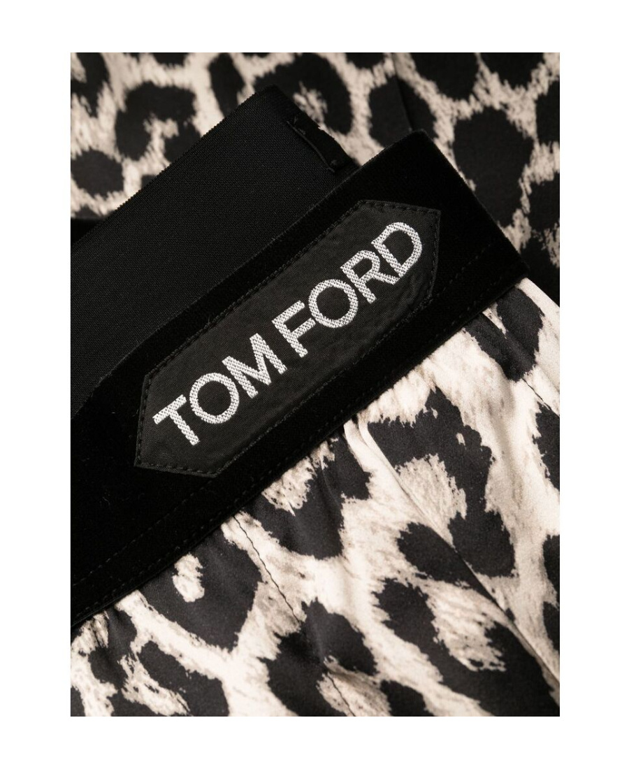 Tom Ford Leopard Print Silk Pajama Pants In Black